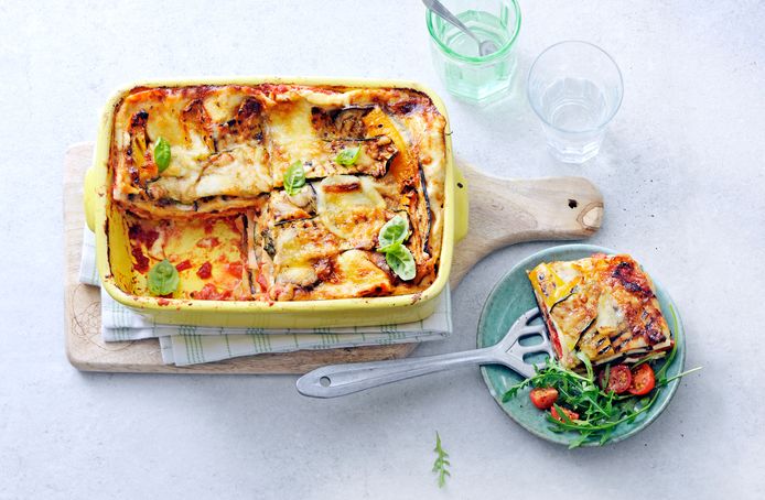 Lasagne met gegrilde groenten.