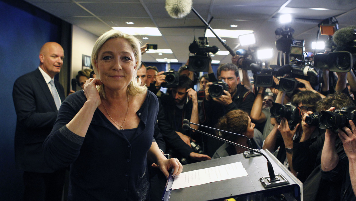 Marine Le Pen van Front National op verkiezingsavond. Beeld getty