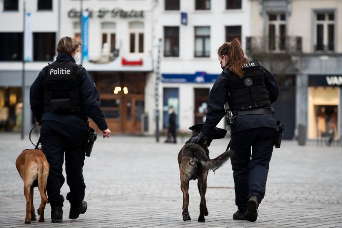 Politieagenten met honden op de Grote Markt in Turnhout