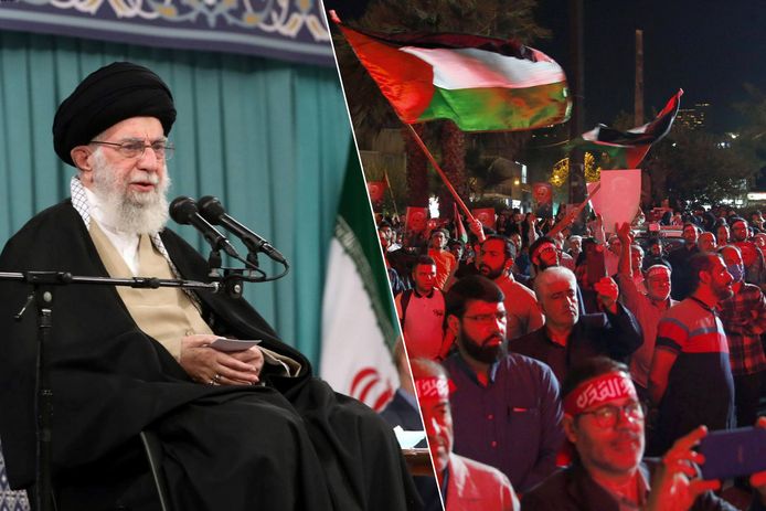 Ayatollah Ali Khamenei prees de Hamas-aanval op Israël. / In de Iraanse hoofdstad komen feestvierders samen na de aanvallen op Israël.