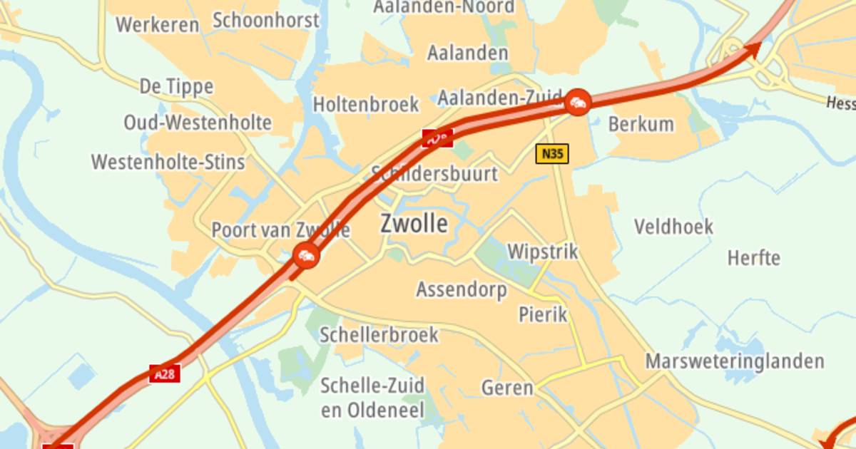 Zwaan op de A28 zorgt voor flinke file bij Zwolle, andere kant loopt ook vast door ongeval.