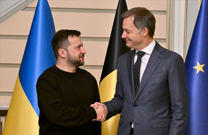 De Oekraïense president Volodymyr Zelensky en premier Alexander De Croo in Brussel.