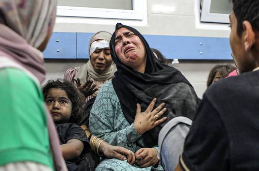 Wounded Palestinians Ahli Arab hospital at the al-Shifa hospital, following Israeli airstrikes, in Gaza City, central Gaza Strip, Tuesday, Oct. 17, 2023. (AP Photo/Abed Khaled)