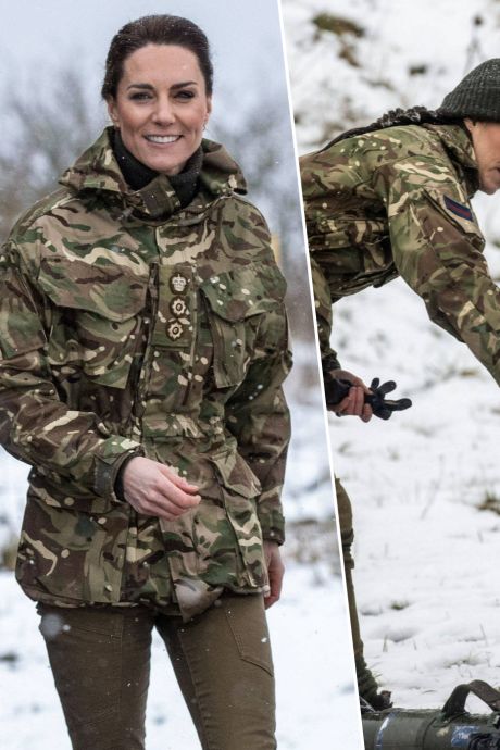 En bottes et en treillis, la princesse Kate rend visite à la garde irlandaise sous la neige