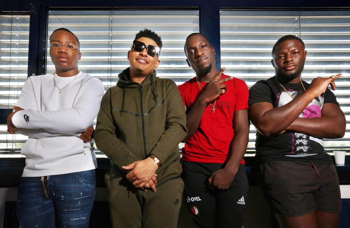 SFB-leden Kaene Marica (KM), Alejandro Hak (Jandro), Francis Edusei (Frenna) en Jackie Osei (Priceless)