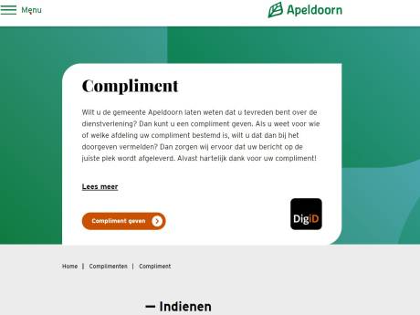 Apeldoorn wil graag complimenten en maakt daarom een speciaal formulier 