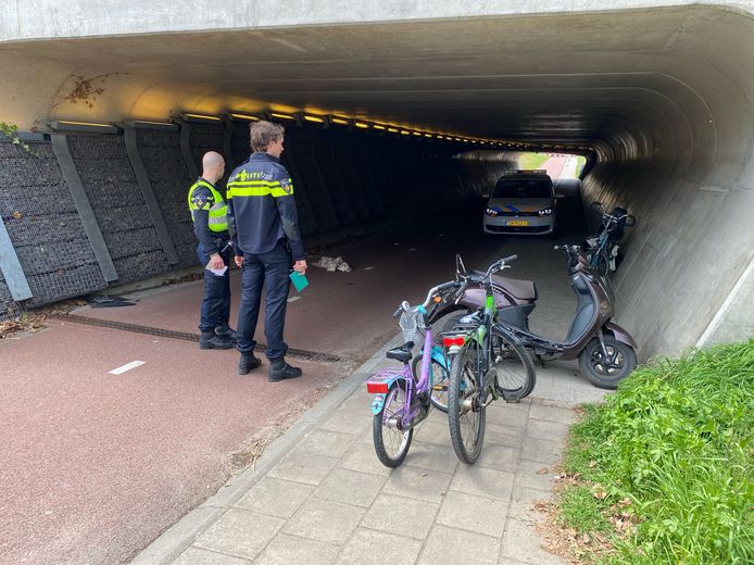 Een fietsende moeder is ernstig ten val gekomen na een aanrijding met een snorscooter.