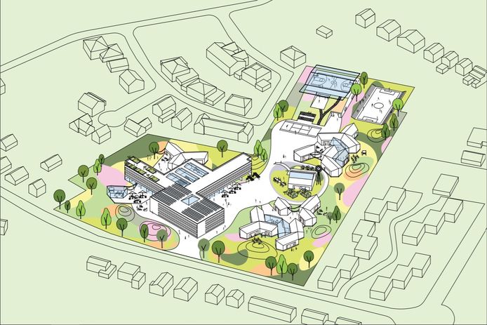 De ontwerpschets van het nieuwe Reggesteyn aan de Noetselerbergweg.
