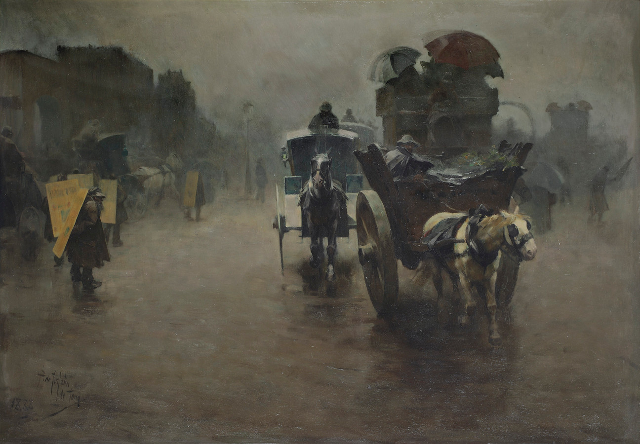 Londen, koetsen in de mist, 1888, olieverf op paneel, 70 x 100 cm (particuliere collectie).
