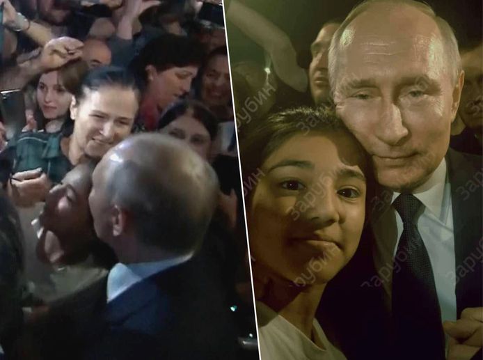 Zeldzame beelden: Poetin mengt zich onder het volk tijdens bezoek in Dagestan, kust zelfs een meisje