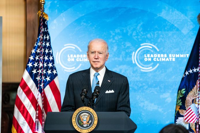 De Amerikaanse president Joe Biden tijdens de virtuele klimaattop. (23/04/2021)