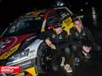 Junior Planckaert en Jens Vanoverschelde trots bij hun SXM Skoda Fabia R5 voor het BK Rally.