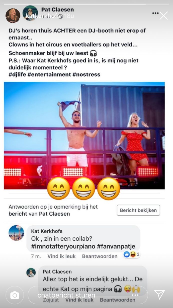 Kat Kerkhofs reageert ludiek op de sneer van Pat Krimson