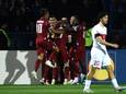 Spelers van Armenië vieren de 1-0 tegen Turkije.