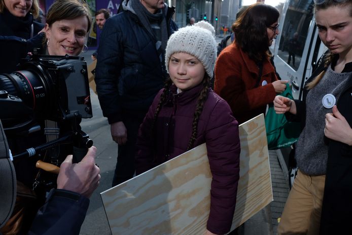 Greta Thunberg neemt deel aan de zevende klimaatmars in Brussel.