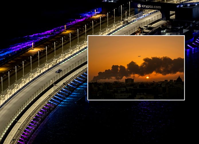 Het Djedda Corniche Circuit. Inzet: de rookpluimen na de takelaanval.