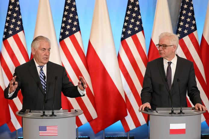 De Amerikaanse minister van Buitenlandse Zaken Rex Tillerson en de Poolse buitenlandminister Jacek Czaputowicz.