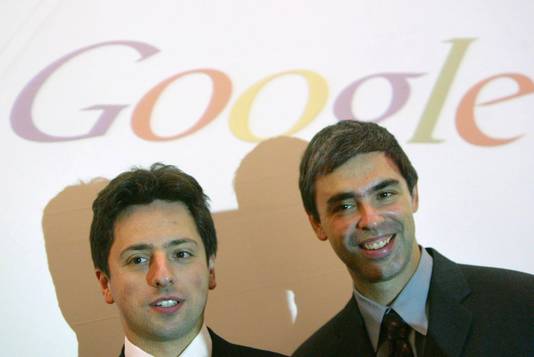 Google-oprichters en mede-eigenaren Sergei Brin en Larry Page. Page is eveneens ceo.