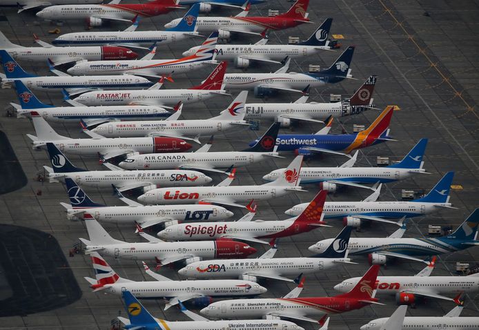 Tientallen Boeings 737 MAX stonden maandenlang stil op Grant County International Airport in Moses Lake (Washington).