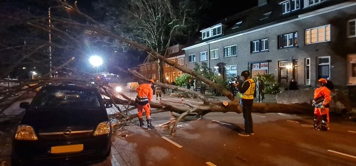 Beeld van vrijdagavond, toen begaf een boom net even verderop aan de Berg en Dalseweg het, waardoor de weg ook tijdelijk was gesperd.