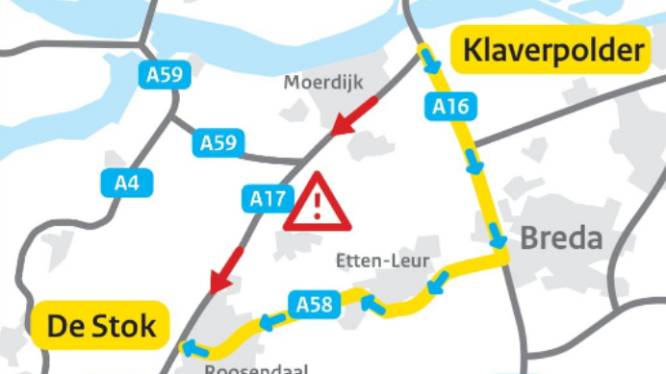 Twee rijstroken A17 richting Roosendaal sinds 09.00 uur weer vrij