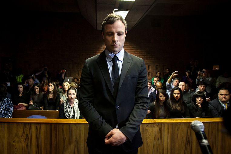 Oscar Pistorius tijdens zijn proces.  Beeld EPA