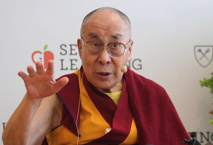 De Dalai Lama tijdens een persconferentie op 4 april 2019.