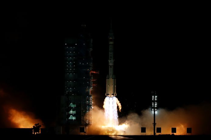 Lancering van een raket met drie Chinese astronauten vorige week richting het ruimtestation Tiangong, Chinees voor Hemels Paleis. Ter illustratie.