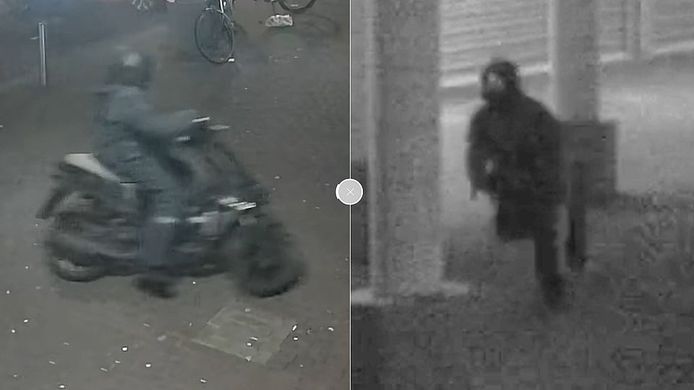 De mannen op de scooter droegen regenpakken. De politie hoopt dat mensen de twee desondanks toch herkennen.