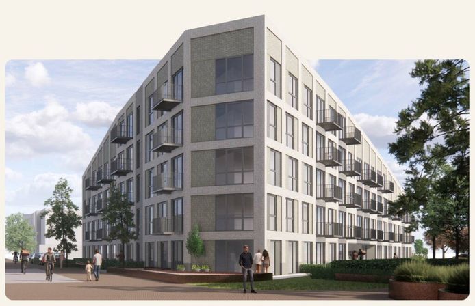 Een impressie van het nieuwe appartementencomplex De Majoor aan de Montgomerylaan in Eindhoven. Hier de achterkant aan de Generaal Stedmanstraat. Een project van Stayinc.