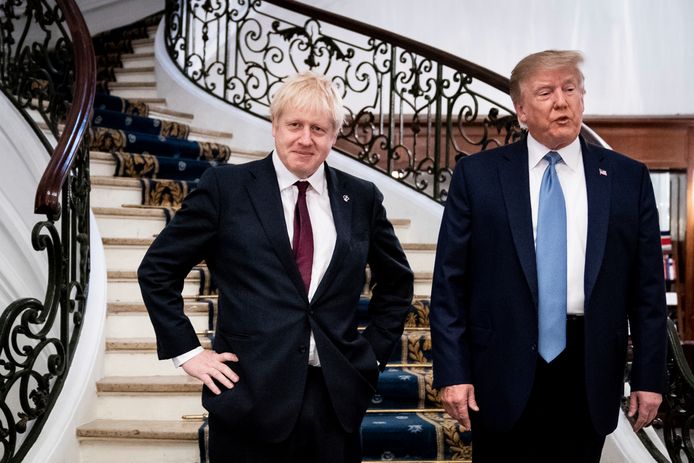 De Britse premier Boris Johnson en de Amerikaanse president Donald Trump op de G7-top in Biarritz.
