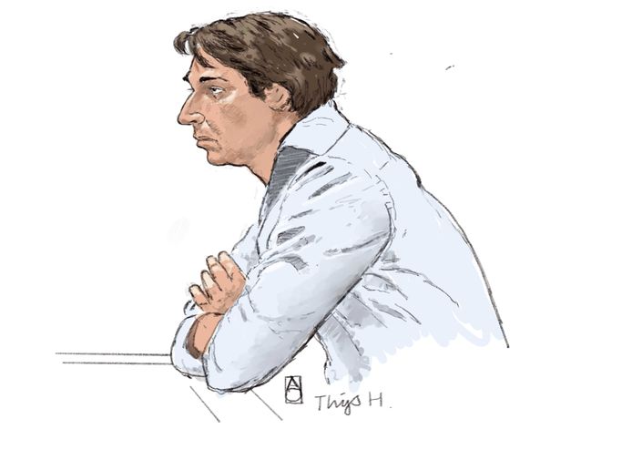 Rechtbanktekening van Thijs H. tijdens de behandeling van zijn proces in hoger beroep in Den Bosch.