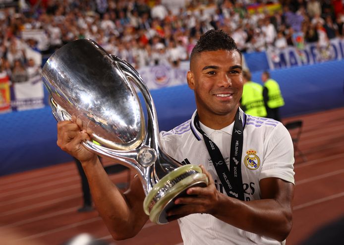 Casemiro na het winnen van de Europese Supercup met Real Madrid.