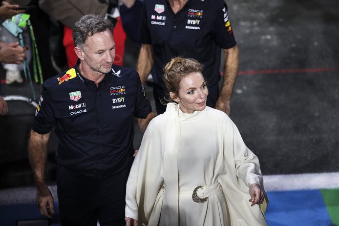 Red Bull Racing-teambaas Christian Horner vormde ook in Jeddah weer een opvallend front met zijn vrouw Geri Halliwell.
