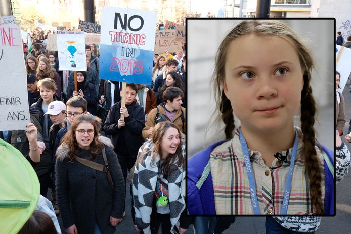 Het Zweedse klimaatmeisje Greta Thunberg (inzet) zal volgende week mee betogen in Brussel.