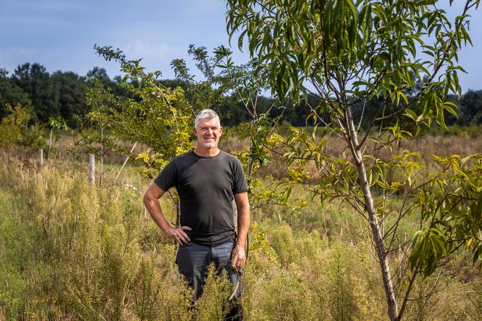 John Heesakkers op de gronden met bomen en struiken achter zijn Janmiekeshoeve in Mariahout.