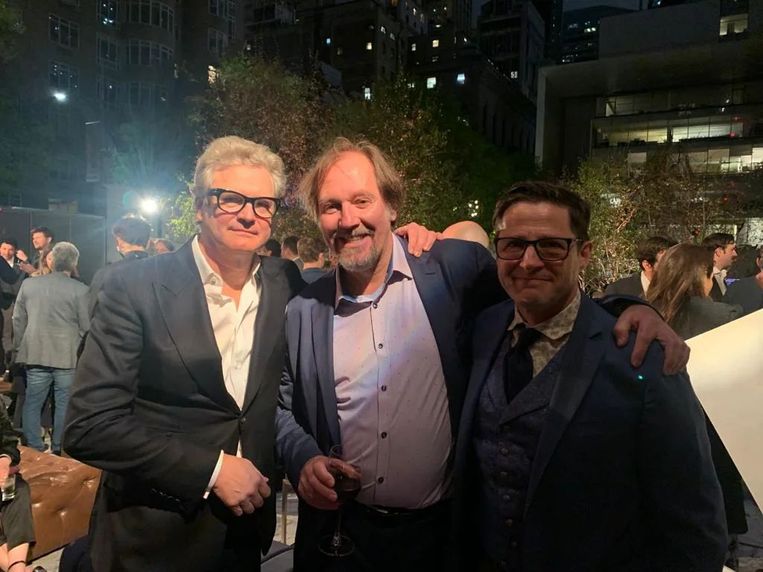 Frank Feys en links Colin Firth, hoofdrolspeler in 'The Staircase'.  Beeld Instagram