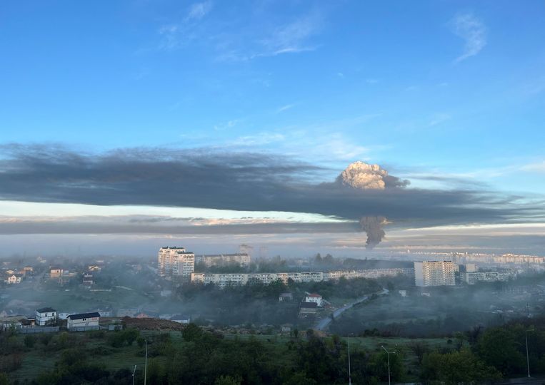 Smoke cloud after the drone attack on the Sevastopol oil depot on Saturday.  Reuters photo
