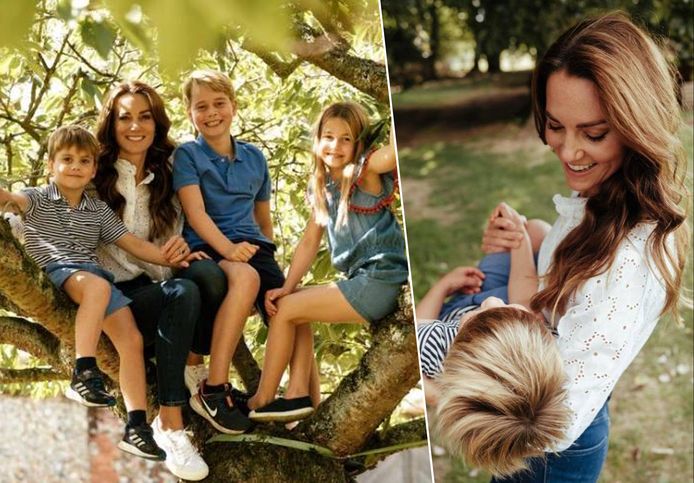 Kate Middleton met haar drie kinderen: prins Louis, prins George en prinses Charlotte / Kate Middleton en prins Louis