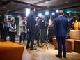 Partijvoorzitter Hans Huibers en Partiijleider Wopke Hoekstra in het Carlton President Hotel, waar het CDA voor crisisoverleg bijeen is.