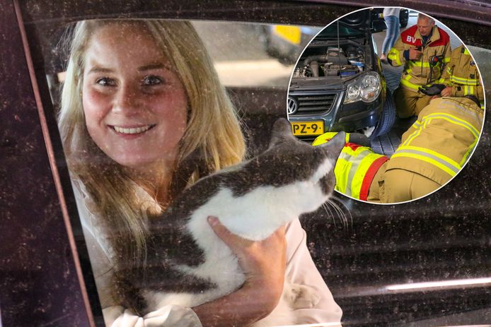 Nicole (27) met haar kat muis. Inzet: de reddingsactie van de brandweer.