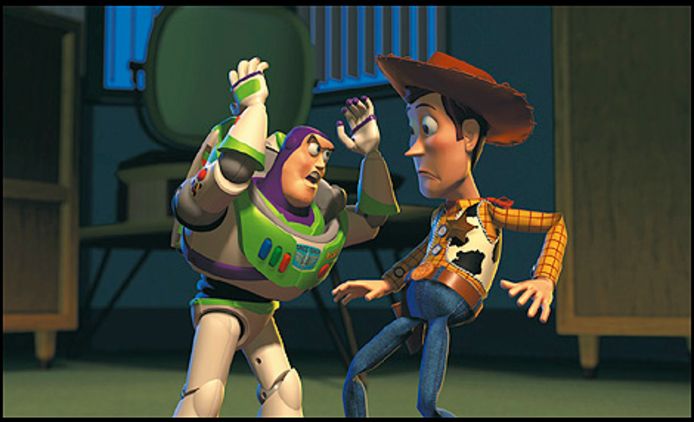 De rivaliteit tussen Buzz Lightyear en Woody is hilarisch.