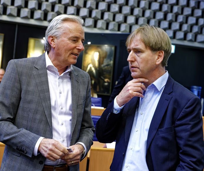 Hans Smolders (links) en Eric de Bie, voormannen van Forum voor Democratie in Brabant. Zij onderhandelen met VVD, CDA en Lokaal Brabant over een nieuwe coalitie.