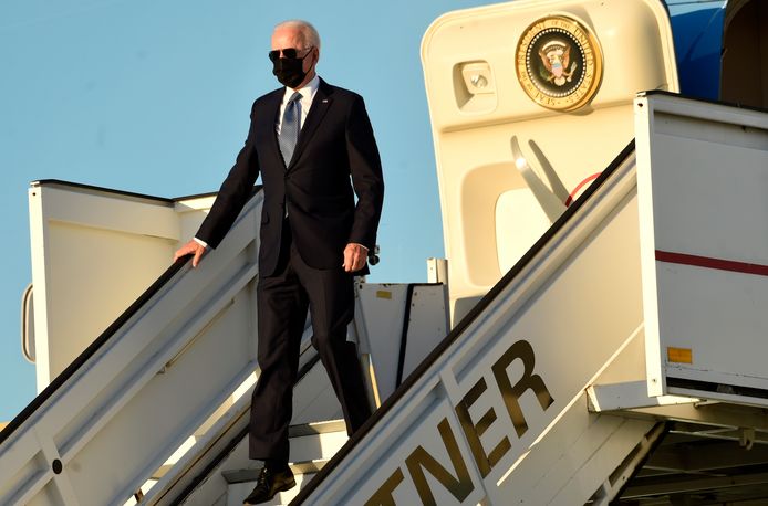 President Biden komt aan in Melsbroek.