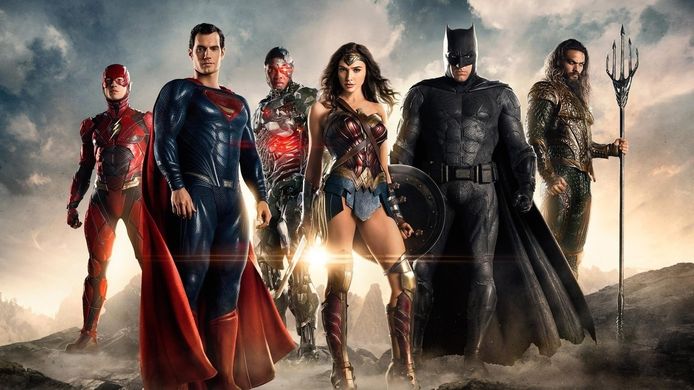 The Flash, Superman, Cyborg, Wonder Woman, Batman en Aquaman in 'Justice League'.