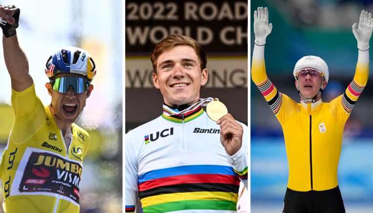 Wout van Aert, Remco Evenepoel en Bart Swings zijn de genomineerden voor Sportman van het jaar. Beeld AFP/ Belga/ AP