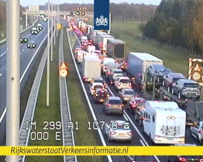 File op de A1 bij Lochem.