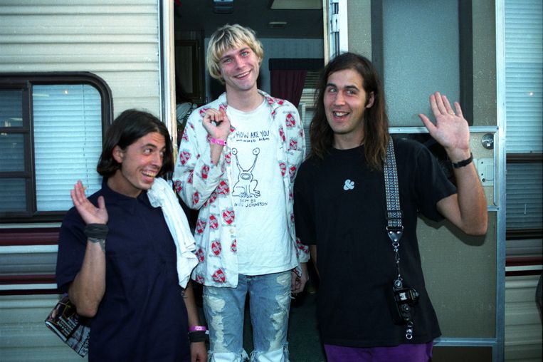 Dave Grohl, Kurt Cobain en Krist Novoselic of Nirvana in hun jonge jaren. Beeld FilmMagic, Inc
