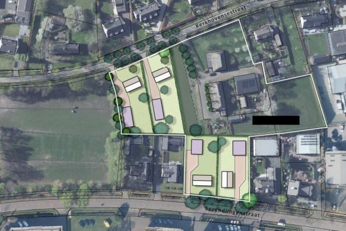 Plan voor woonwerkkavels op bedrijventerrein Kerkhoven in Oisterwijk, grenzend aan de woonboerderij van Frans Vermeer.