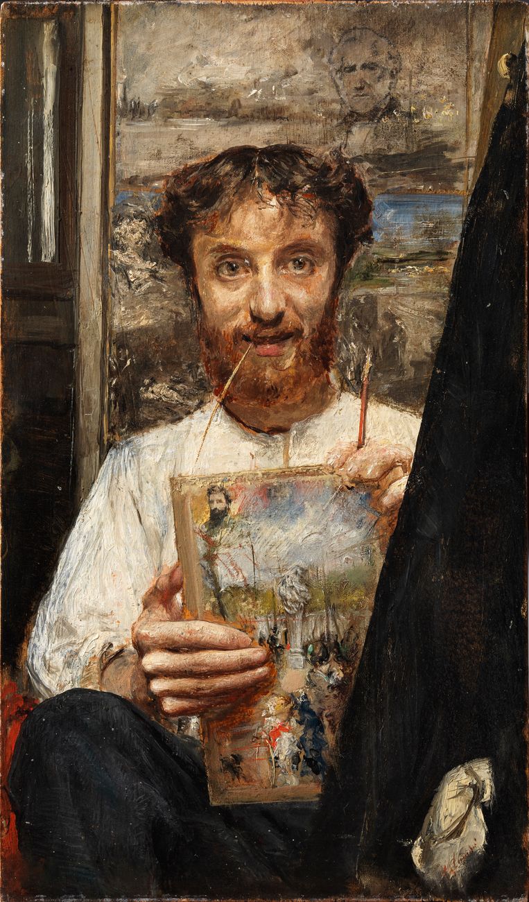 Antonio Mancini, 'Zelfportret met strootje', ca. 1880, Privécollectie (met dank aan kunsthandel Bottegantica), Milaan Beeld Privécollectie